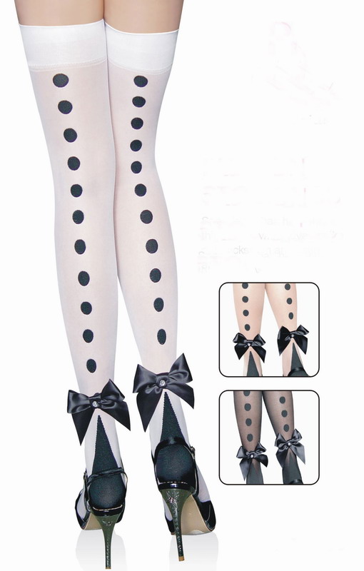 white Nylon polka Dot bow thigh high stockings